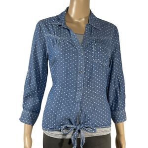 Confess Blue and White Polka Dot Button Up Shirt